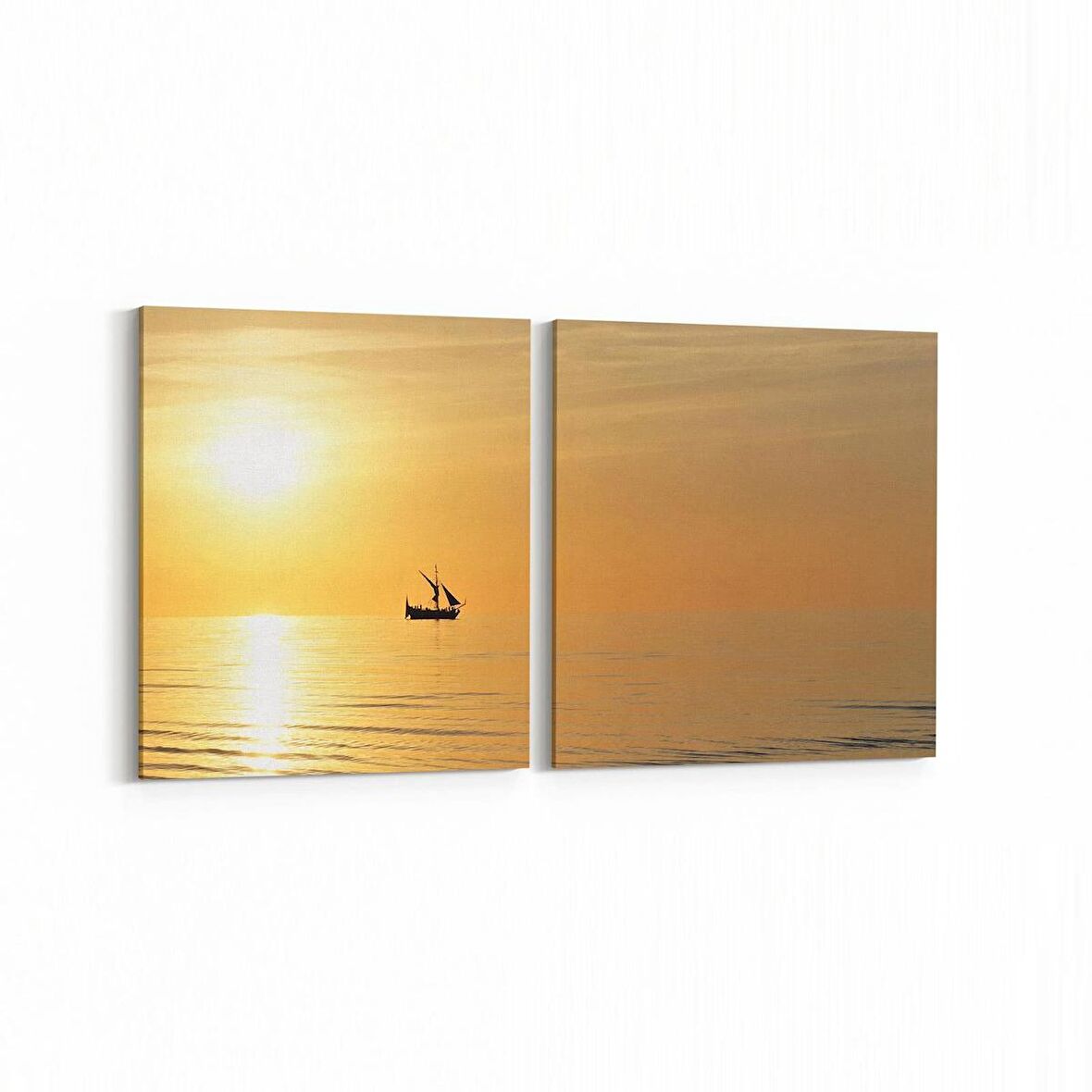 Olla 15913K2Y Günbatımı Görseli Kare 2'li Yatay Kanvas Tablo (Ölçü: 145X70)