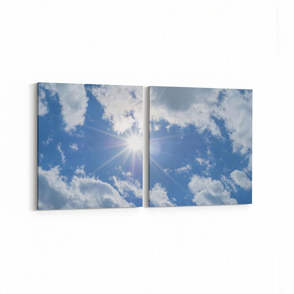 Olla 15569K2Y Gökyüzü Bulut Görseli Kare 2'li Yatay Kanvas Tablo (Ölçü: 85X40)