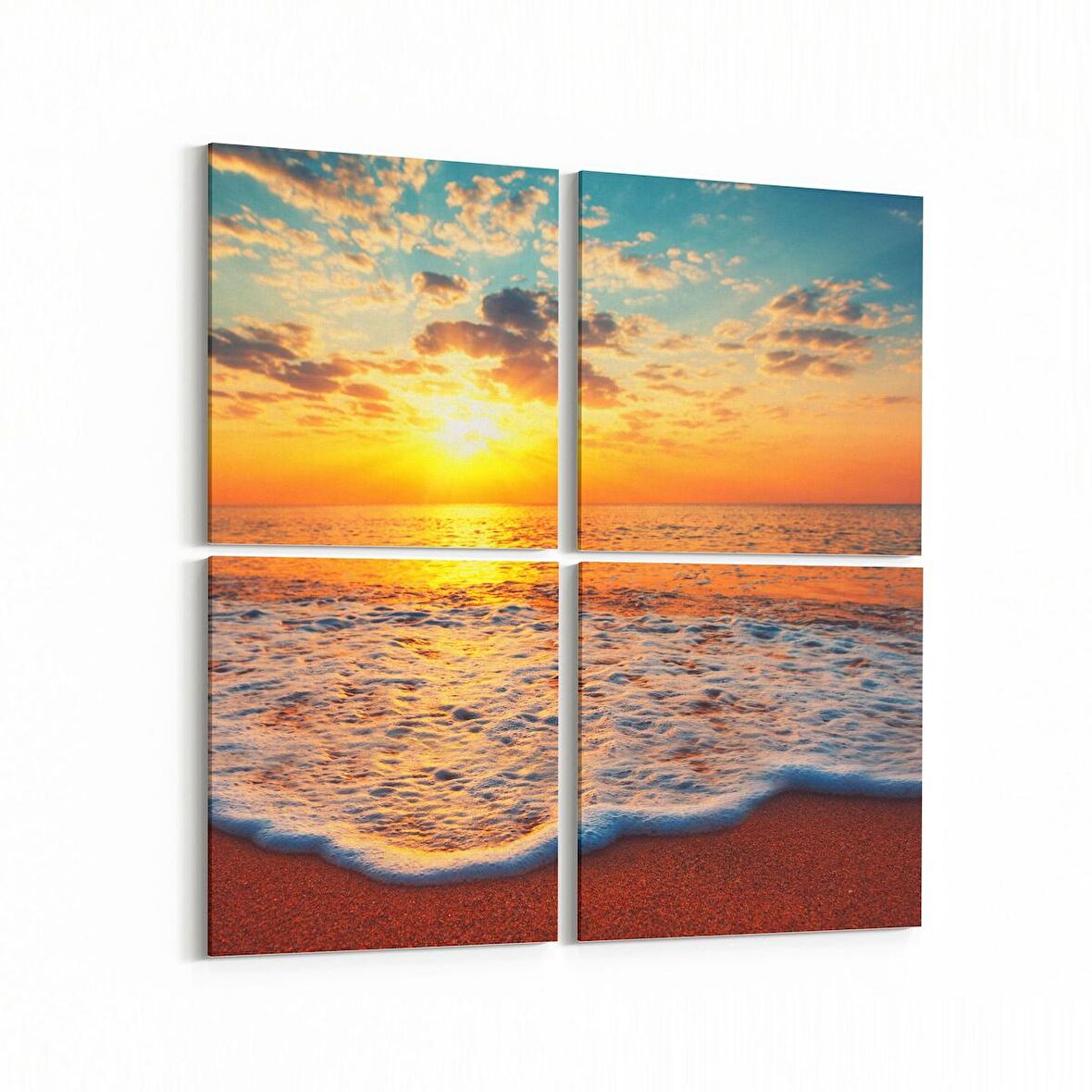 Olla 15966K4 Günbatımı Görseli Kare 4'lü Kanvas Tablo (Ölçü: 145X145)