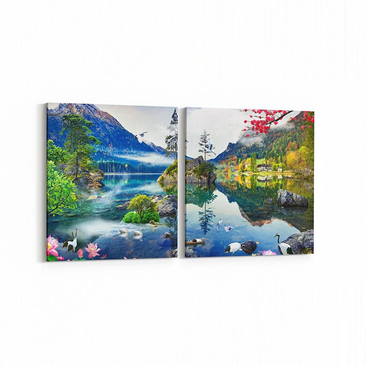 Olla 13389K2Y Doğa / Manzara Görseli Kare 2'li Yatay Kanvas Tablo (Ölçü: 85X40)