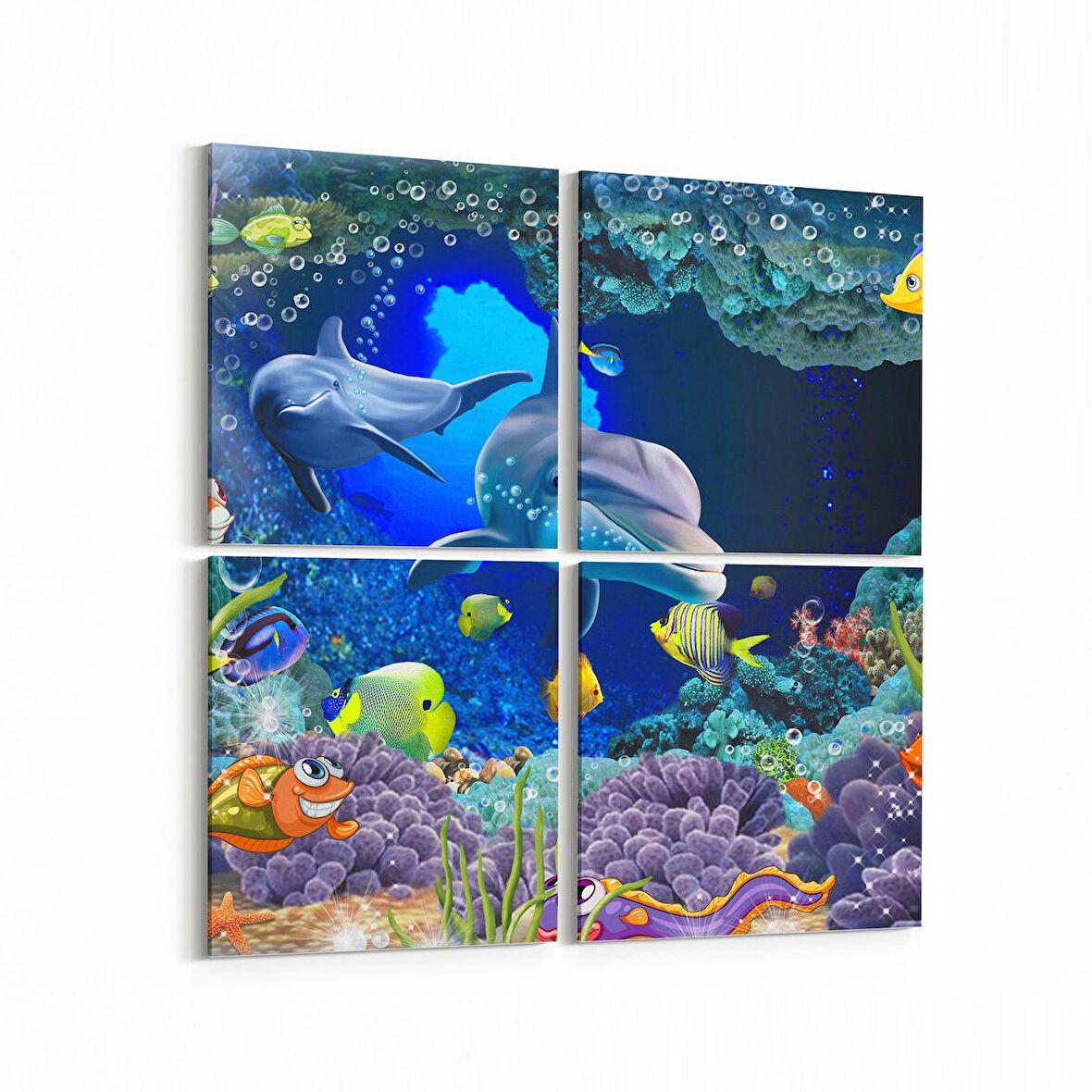 Olla 12110K4 Akvaryum / Balık Görseli Kare 4'lü Kanvas Tablo (Ölçü: 65X65)