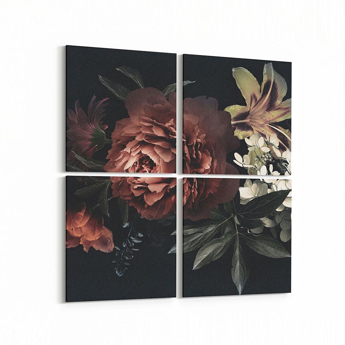 Olla 11762K4 Çiçek Görseli Kare 4'lü Kanvas Tablo (Ölçü: 65X65)