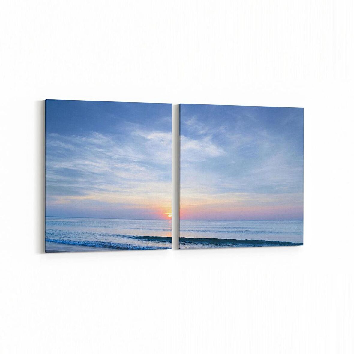 Olla 15941K2Y Günbatımı Görseli Kare 2'li Yatay Kanvas Tablo (Ölçü: 65X30)