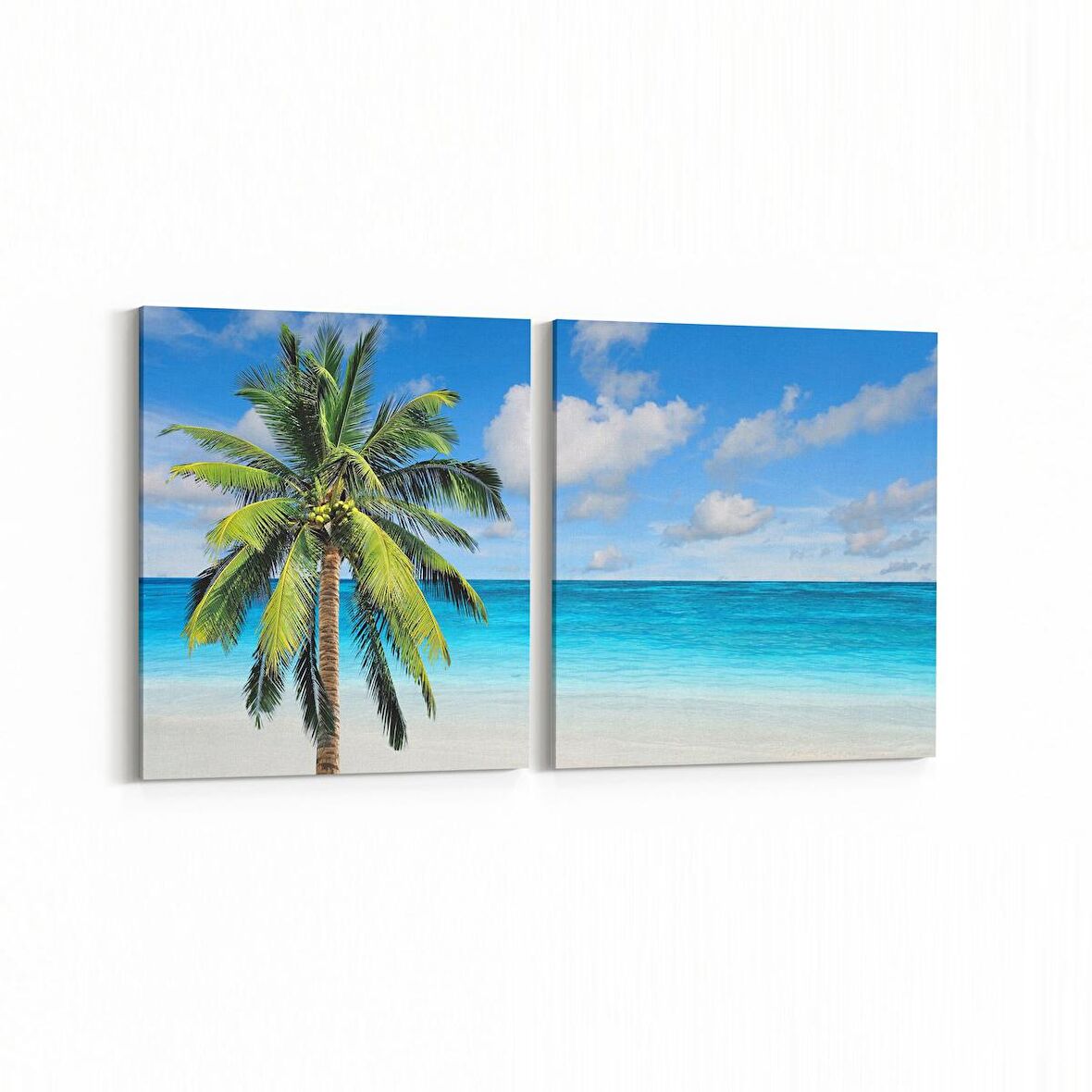 Olla 16445K2Y Kumsal / Sahil Görseli Kare 2'li Yatay Kanvas Tablo (Ölçü: 125X60)