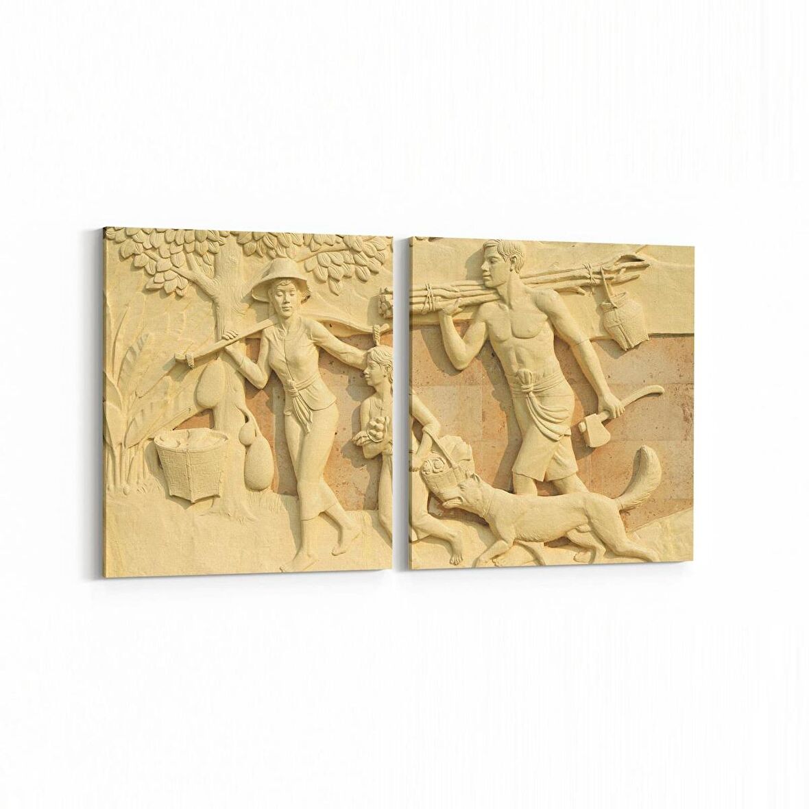 Olla 16249K2Y Heykel / Sanat Görseli Kare 2'li Yatay Kanvas Tablo (Ölçü: 105X50)