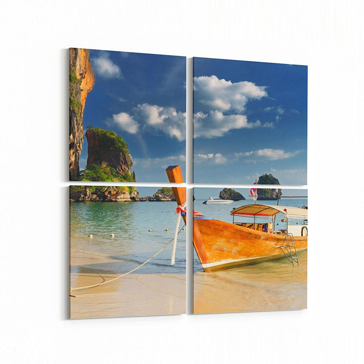 Olla 16590K4 Kumsal / Sahil Görseli Kare 4'lü Kanvas Tablo (Ölçü: 145X145)