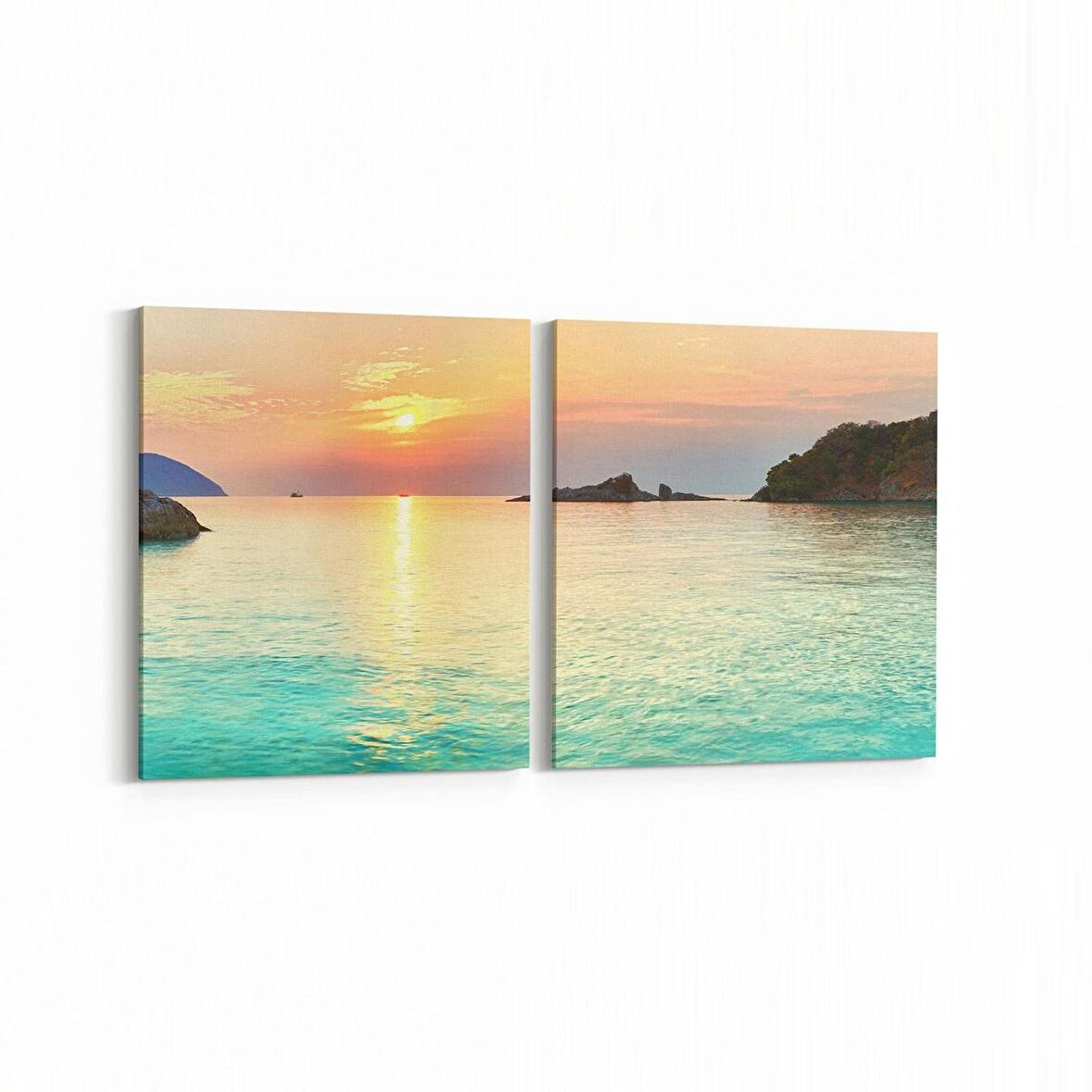 Olla 16100K2Y Günbatımı Görseli Kare 2'li Yatay Kanvas Tablo (Ölçü: 125X60)