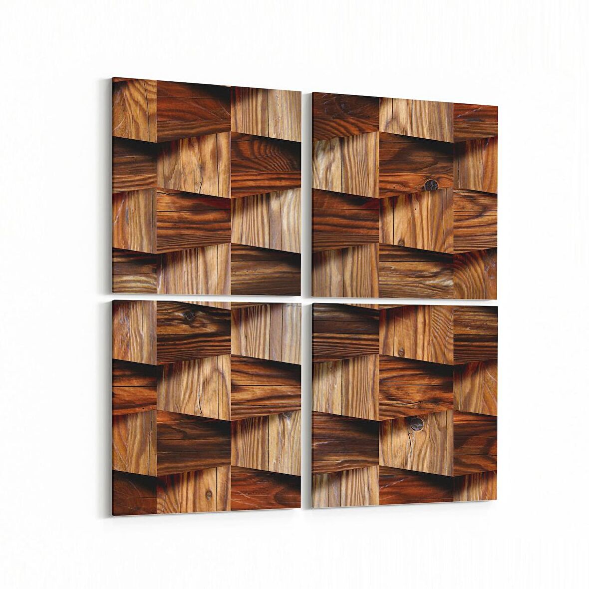 Olla 12016K4 Ahşap Desen Görseli Kare 4'lü Kanvas Tablo (Ölçü: 65X65)