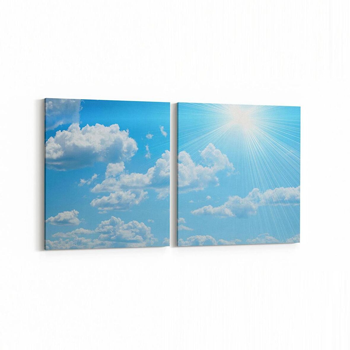 Olla 15632K2Y Gökyüzü Bulut Görseli Kare 2'li Yatay Kanvas Tablo (Ölçü: 145X70)