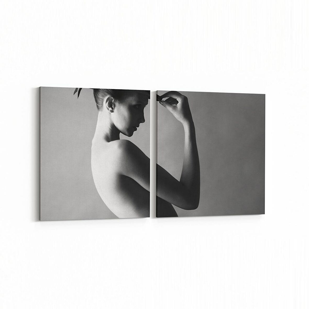 Olla 17026K2Y Model / Manken Görseli 2'li Yatay Kanvas Tablo (Ölçü: 65X30)