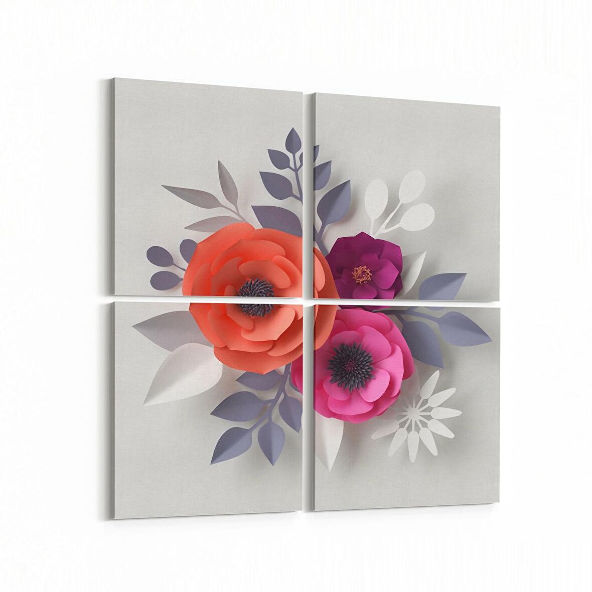 Olla 11622K4 Çiçek Görseli Kare 4'lü Kanvas Tablo (Ölçü: 145X145)