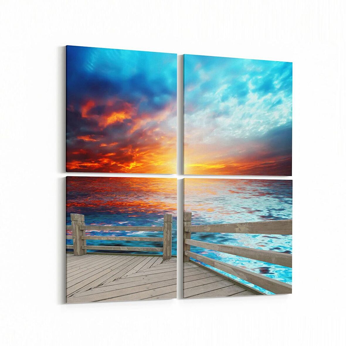 Olla 15950K4 Günbatımı Görseli Kare 4'lü Kanvas Tablo (Ölçü: 125X125)