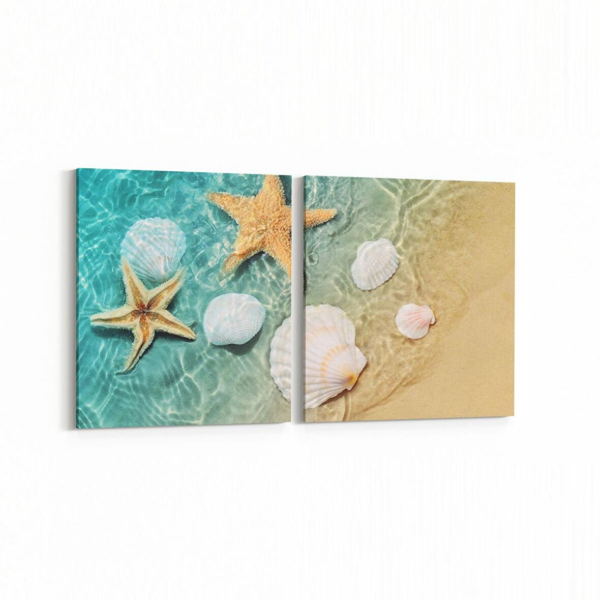 Olla 16362K2Y Kumsal / Sahil Görseli Kare 2'li Yatay Kanvas Tablo (Ölçü: 105X50)