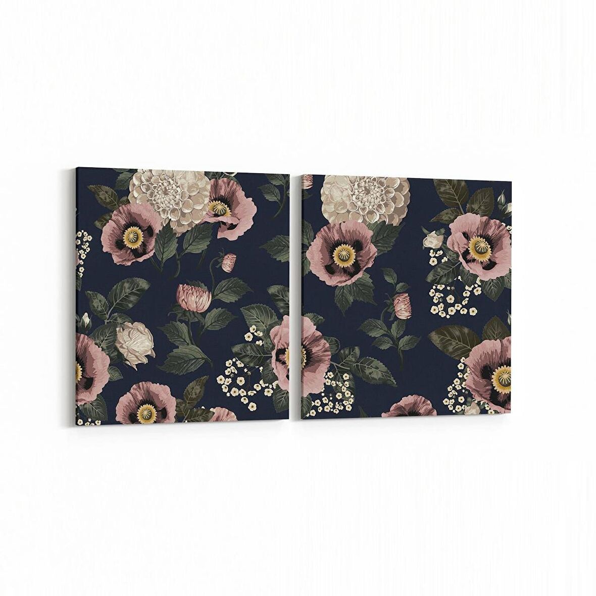 Olla 11772K2Y Çiçek Görseli Kare 2'li Yatay Kanvas Tablo (Ölçü: 125X60)