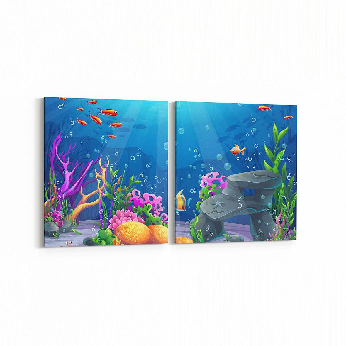 Olla 12146K2Y Akvaryum / Balık Görseli Kare 2'li Yatay Kanvas Tablo (Ölçü: 105X50)