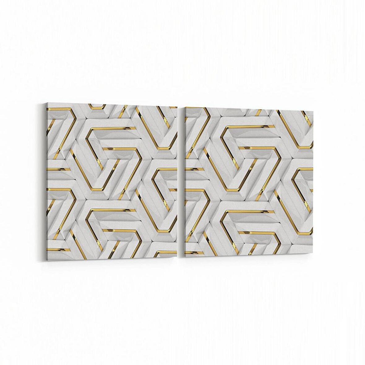 Olla 14960K2Y Geometrik Desen Görseli Kare 2'li Yatay Kanvas Tablo (Ölçü: 85X40)