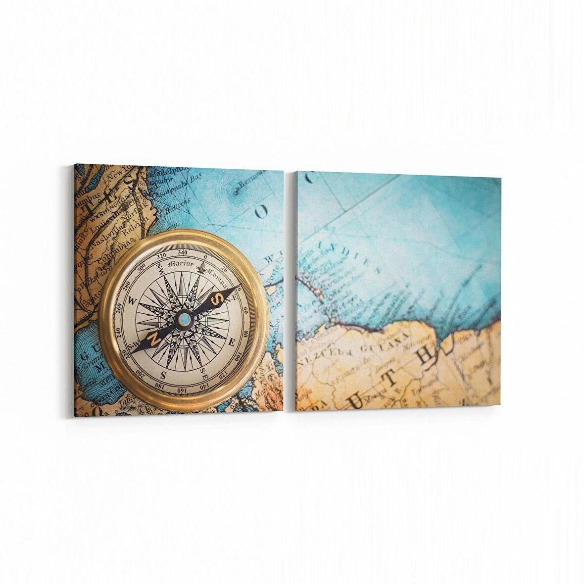 Olla 16142K2Y Harita Görseli Kare 2'li Yatay Kanvas Tablo (Ölçü: 145X70)