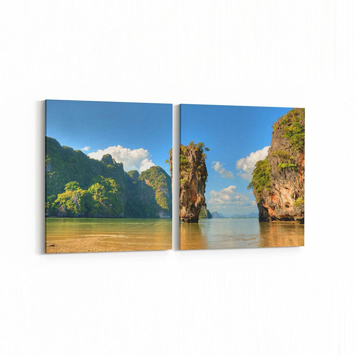 Olla 16635K2Y Kumsal / Sahil Görseli Kare 2'li Yatay Kanvas Tablo (Ölçü: 125X60)