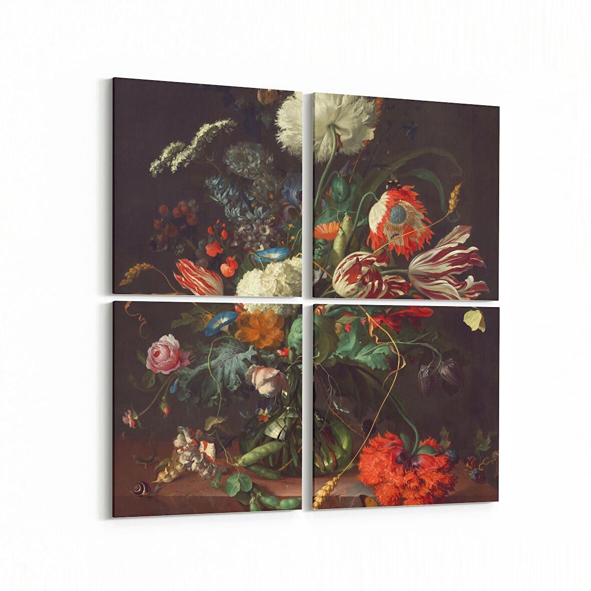 Olla 11766K4 Çiçek Görseli Kare 4'lü Kanvas Tablo (Ölçü: 145X145)