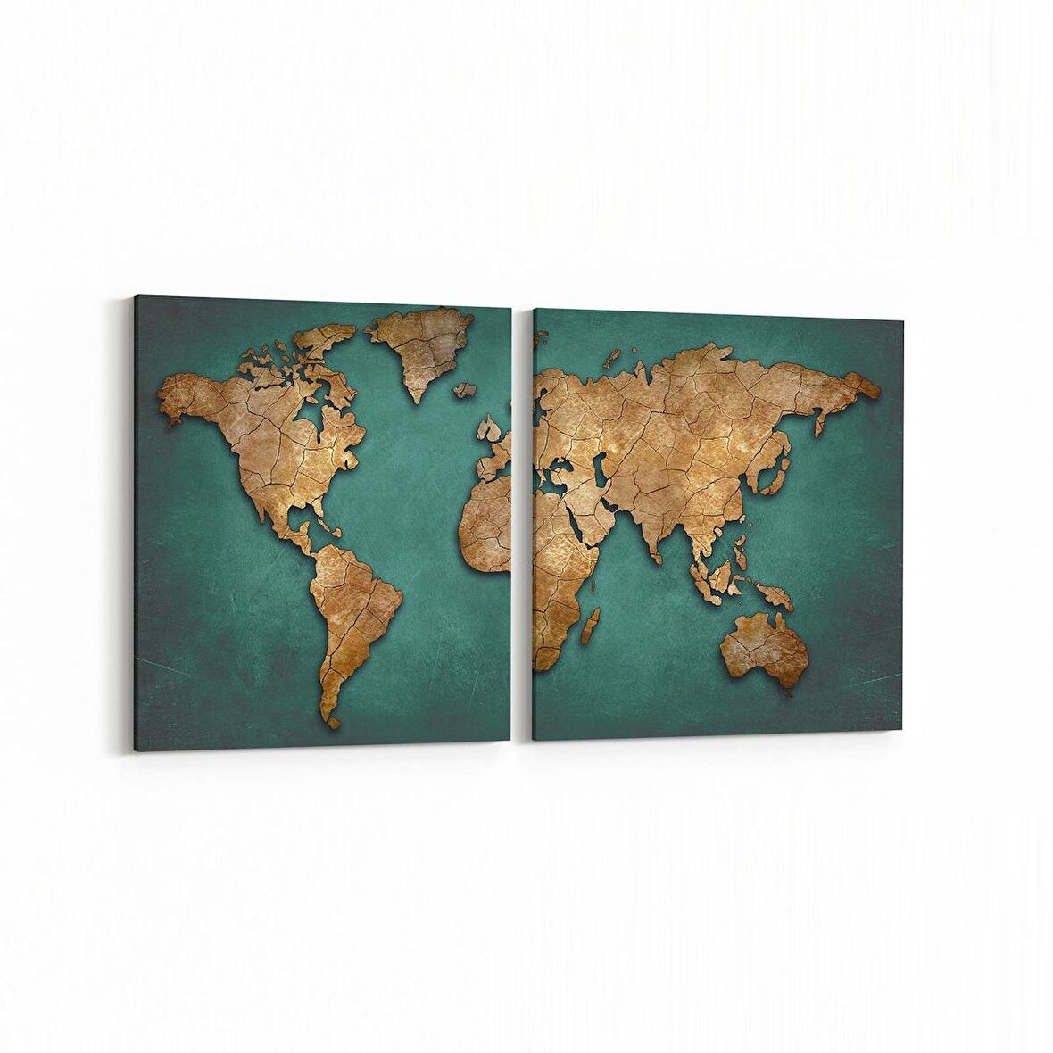 Olla 16189K2Y Harita Görseli Kare 2'li Yatay Kanvas Tablo (Ölçü: 65X30)