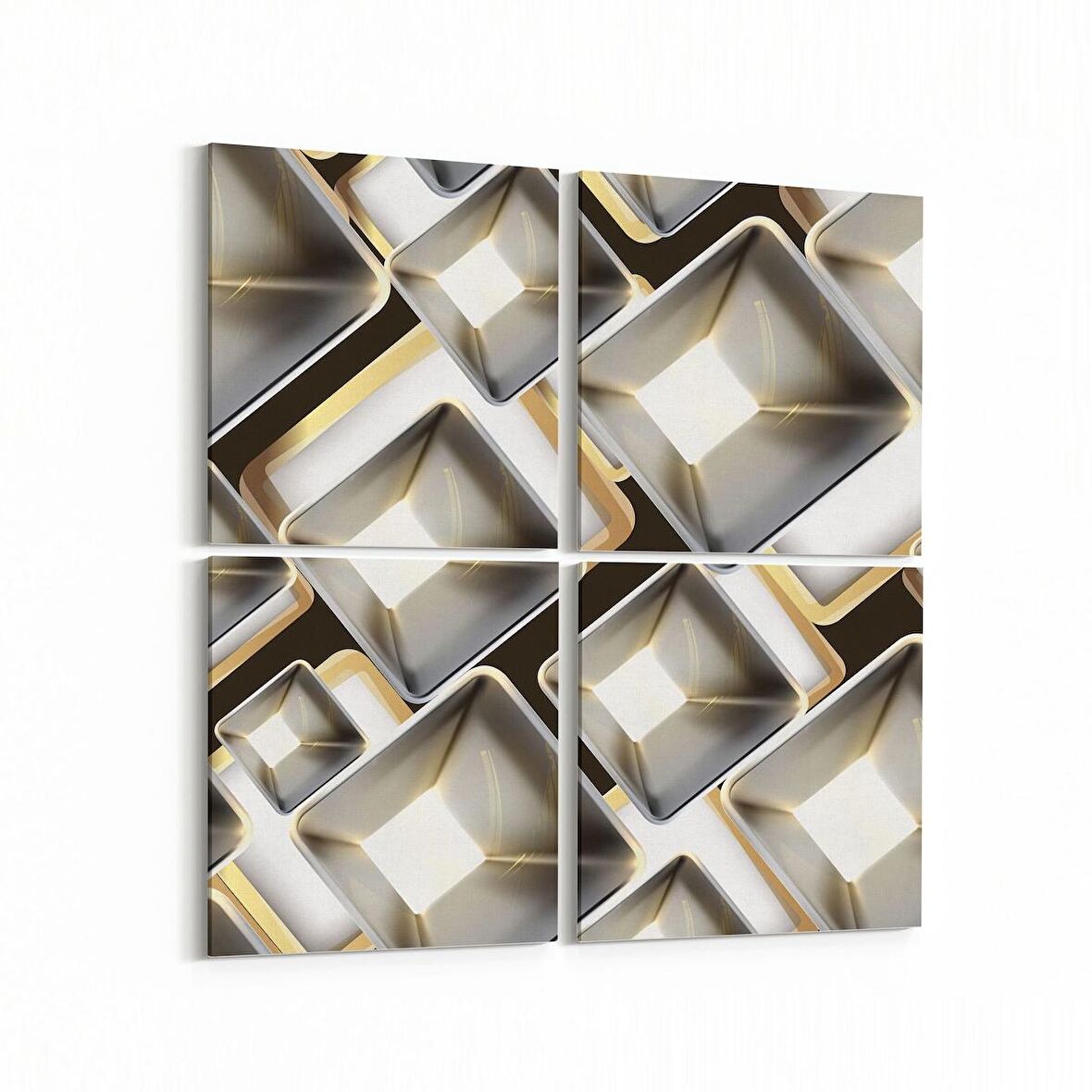 Olla 14961K4 Geometrik Desen Görseli Kare 4'lü Kanvas Tablo (Ölçü: 145X145)