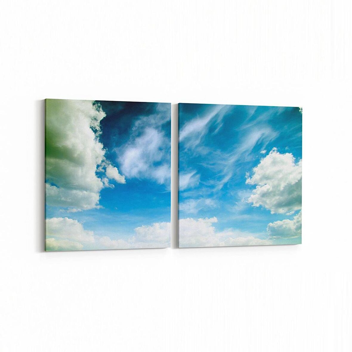Olla 15792K2Y Gökyüzü Bulut Görseli Kare 2'li Yatay Kanvas Tablo (Ölçü: 65X30)