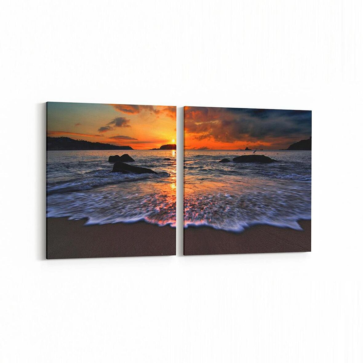 Olla 16132K2Y Günbatımı Görseli Kare 2'li Yatay Kanvas Tablo (Ölçü: 125X60)