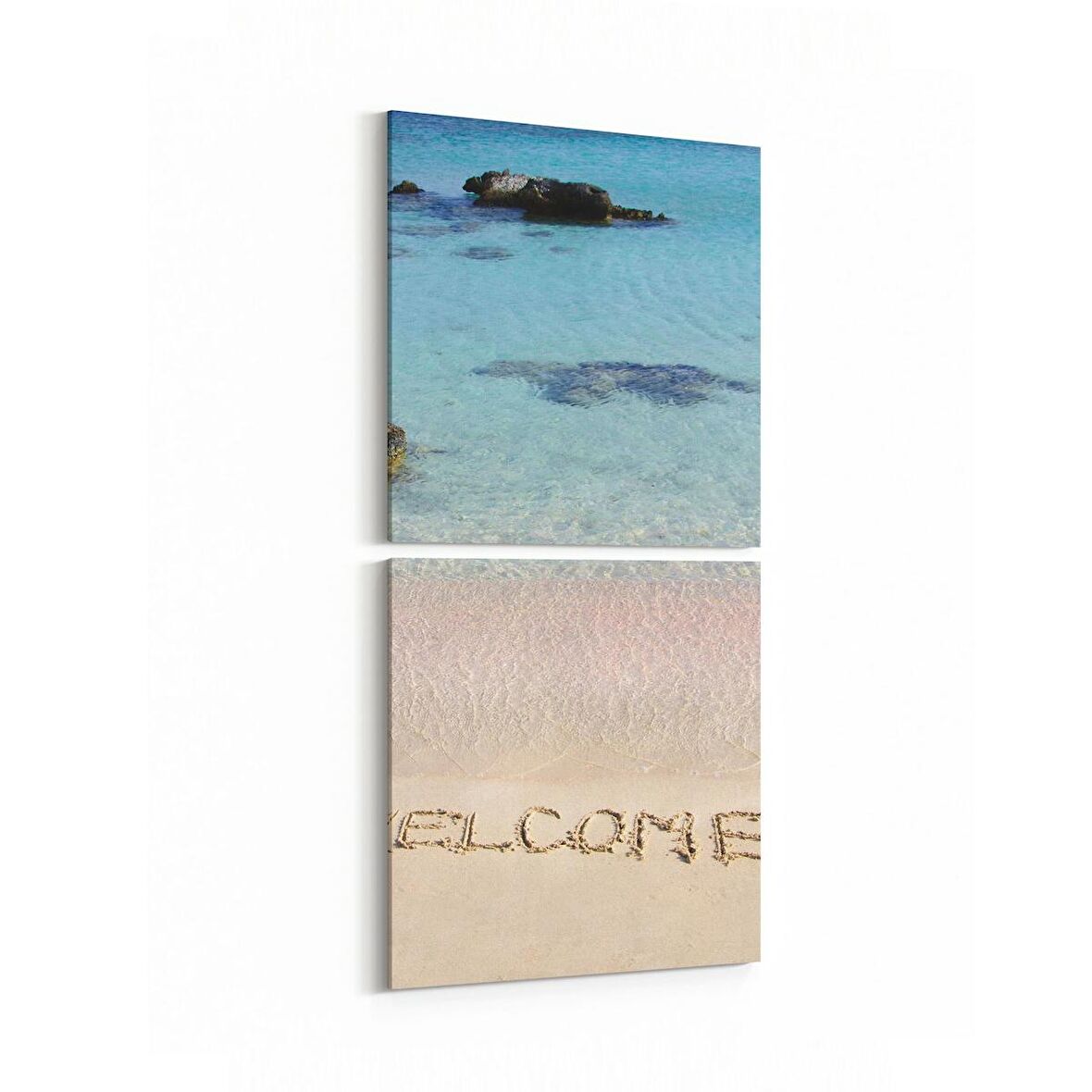 Olla 16450K2D Kumsal / Sahil Görseli Kare 2'li Dikey Kanvas Tablo (Ölçü: 30X65)