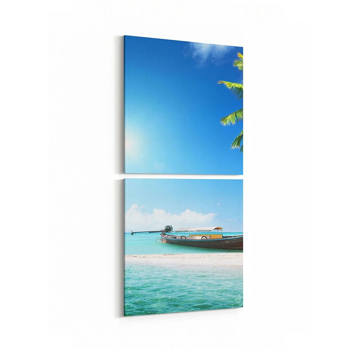 Olla 16364K2D Kumsal / Sahil Görseli Kare 2'li Dikey Kanvas Tablo (Ölçü: 30X65)