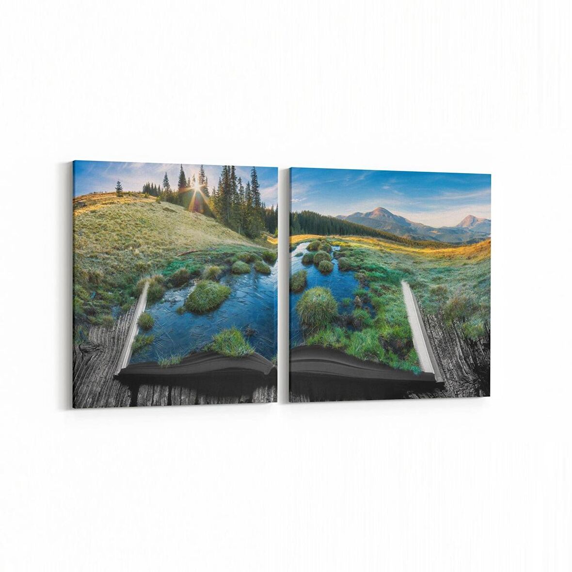 Olla 13207K2Y Doğa / Manzara Görseli Kare 2'li Yatay Kanvas Tablo (Ölçü: 125X60)