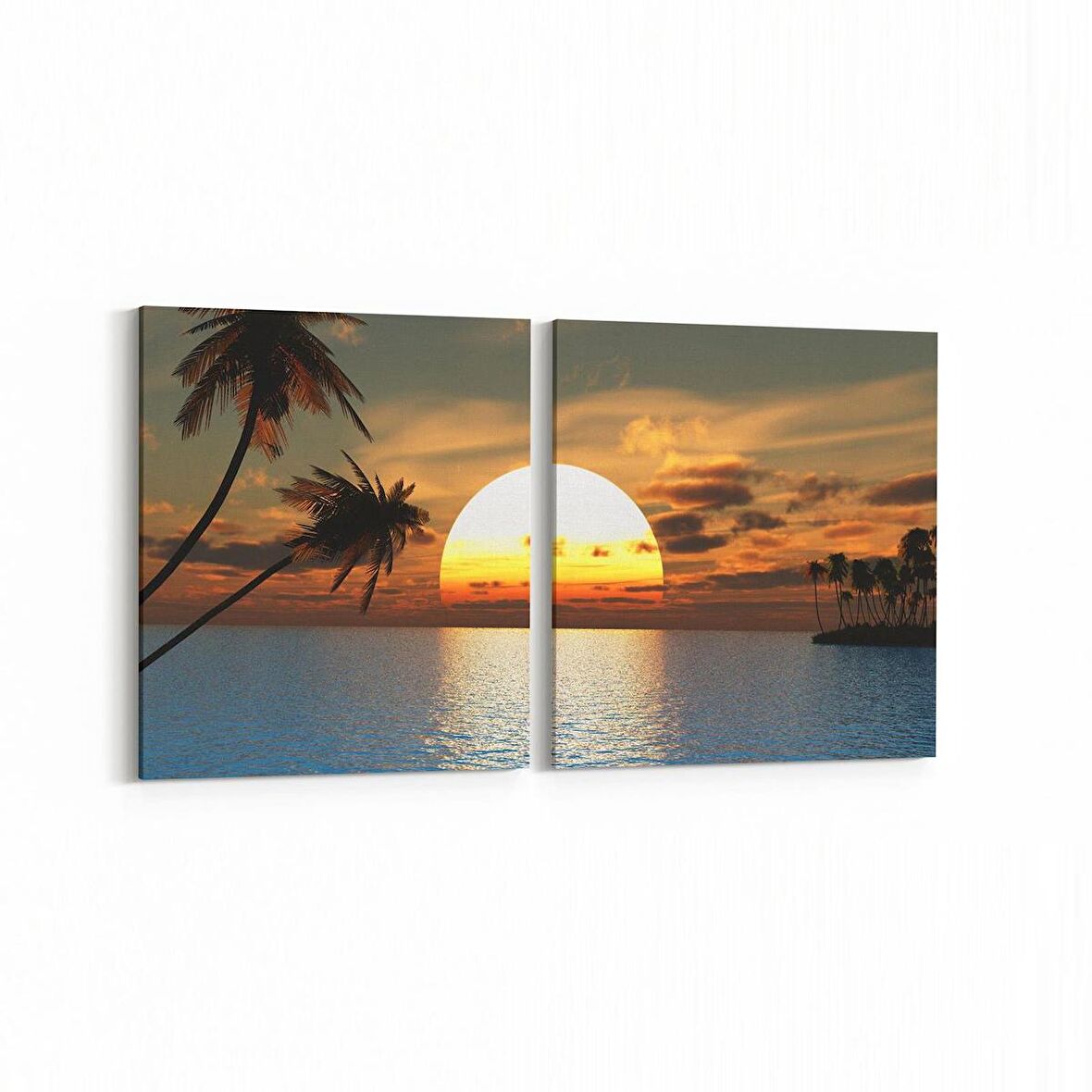 Olla 16030K2Y Günbatımı Görseli Kare 2'li Yatay Kanvas Tablo (Ölçü: 145X70)
