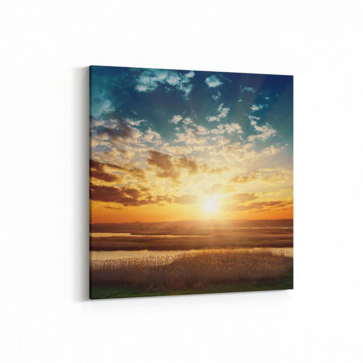 Olla 15938K Günbatımı Görseli Kare Kanvas Tablo (Ölçü: 100X100)