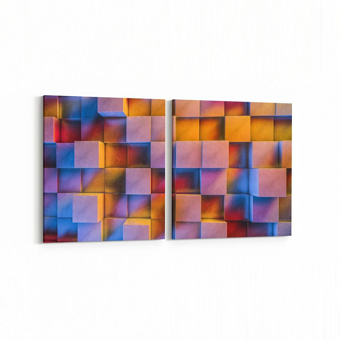 Olla 10044K2Y Abstract 3 Boyut Görsel Kare 2'li Yatay Kanvas Tablo (Ölçü: 65X30)