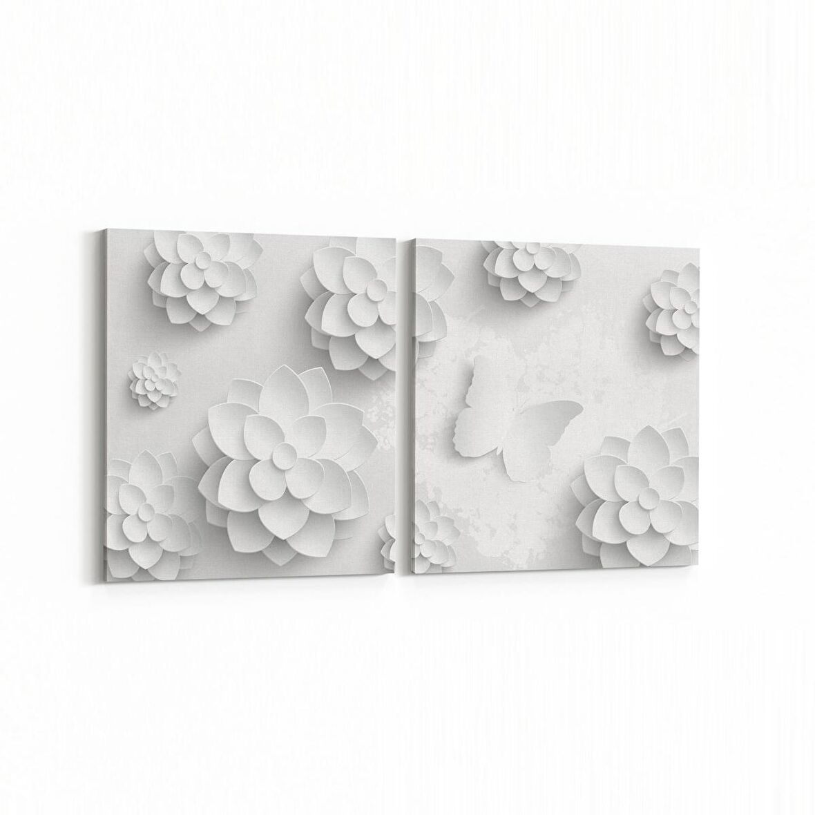 Olla 10460K2Y Beyaz Kabartma Görseli Kare 2'li Yatay Kanvas Tablo (Ölçü: 85X40)