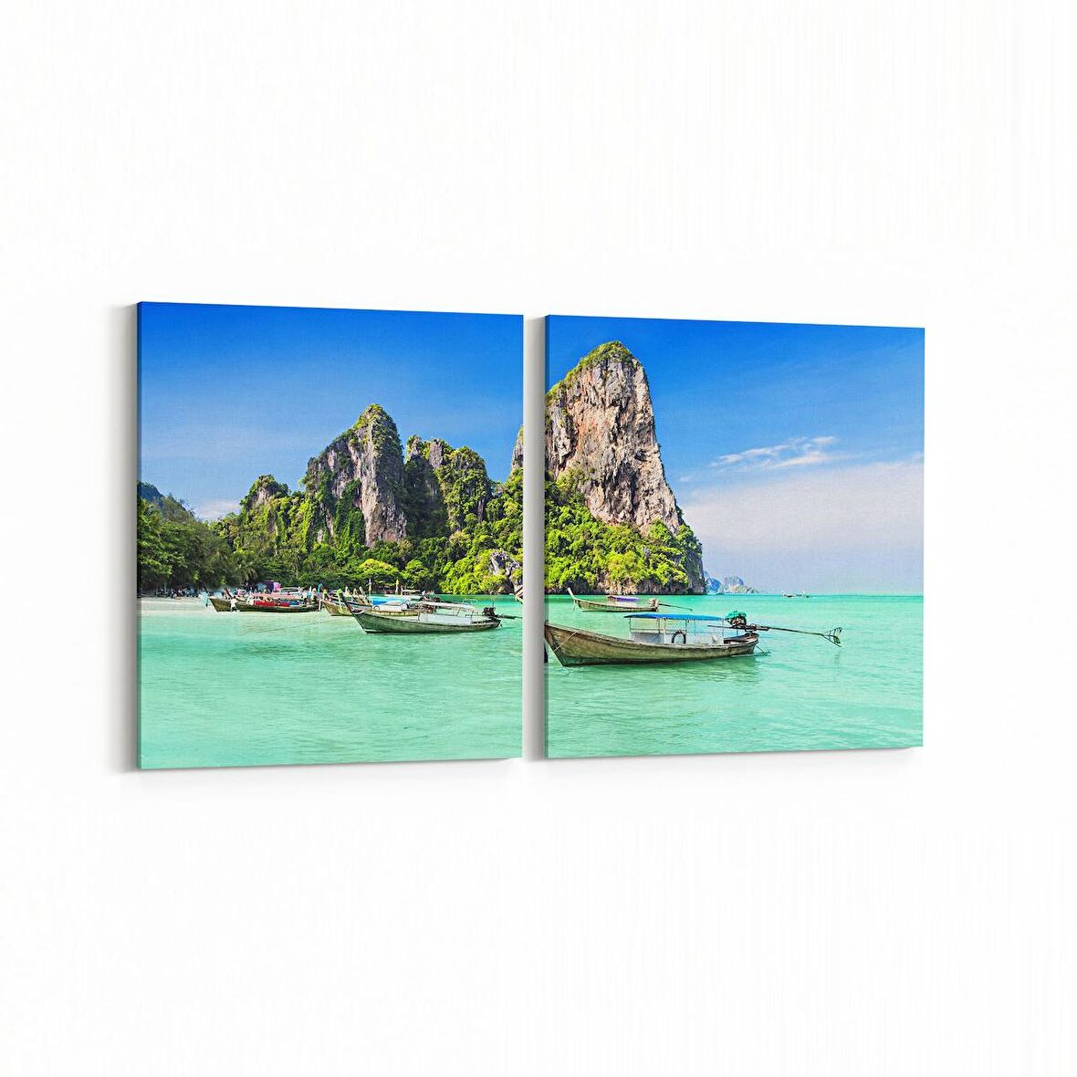 Olla 16433K2Y Kumsal / Sahil Görseli Kare 2'li Yatay Kanvas Tablo (Ölçü: 125X60)