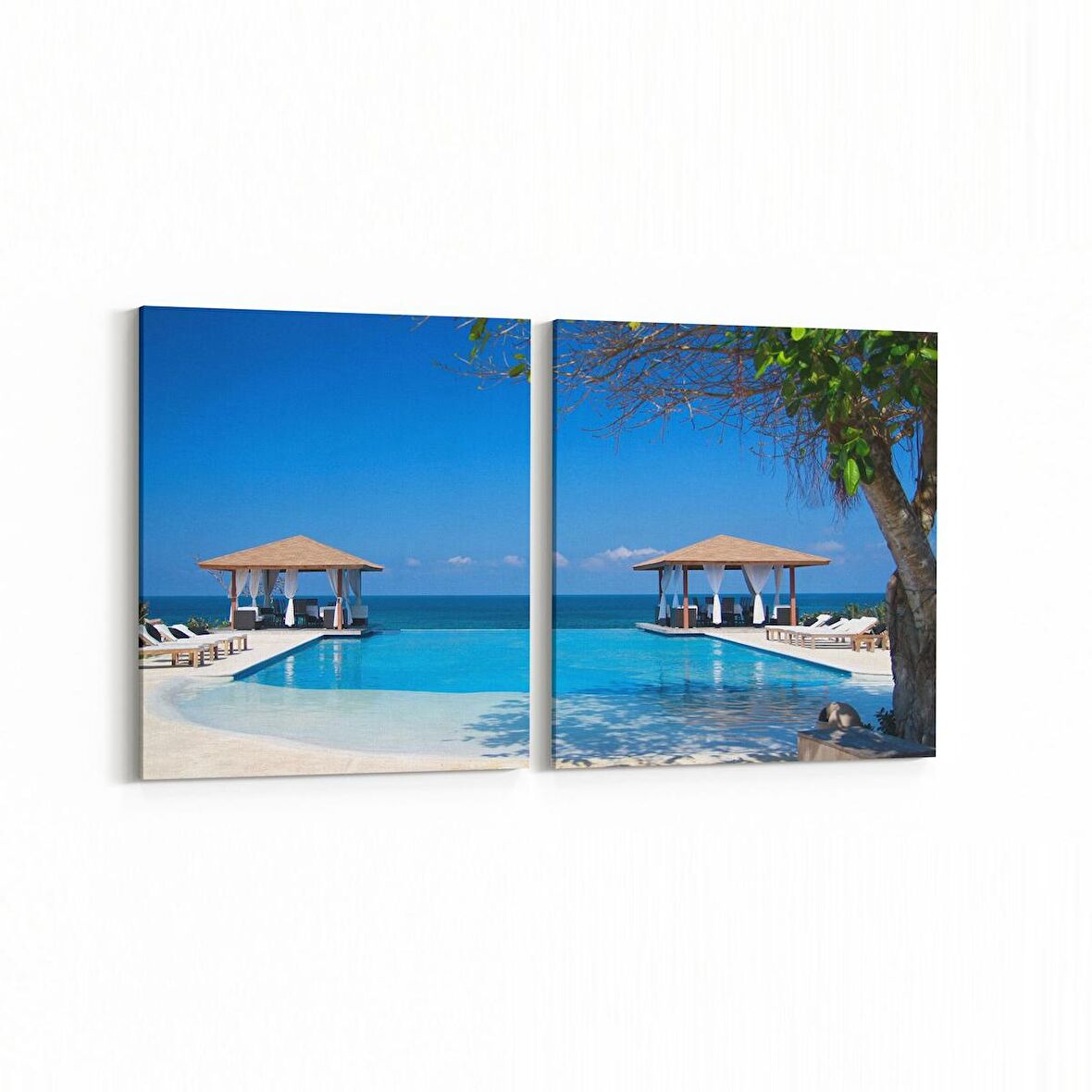 Olla 16573K2Y Kumsal / Sahil Görseli Kare 2'li Yatay Kanvas Tablo (Ölçü: 65X30)