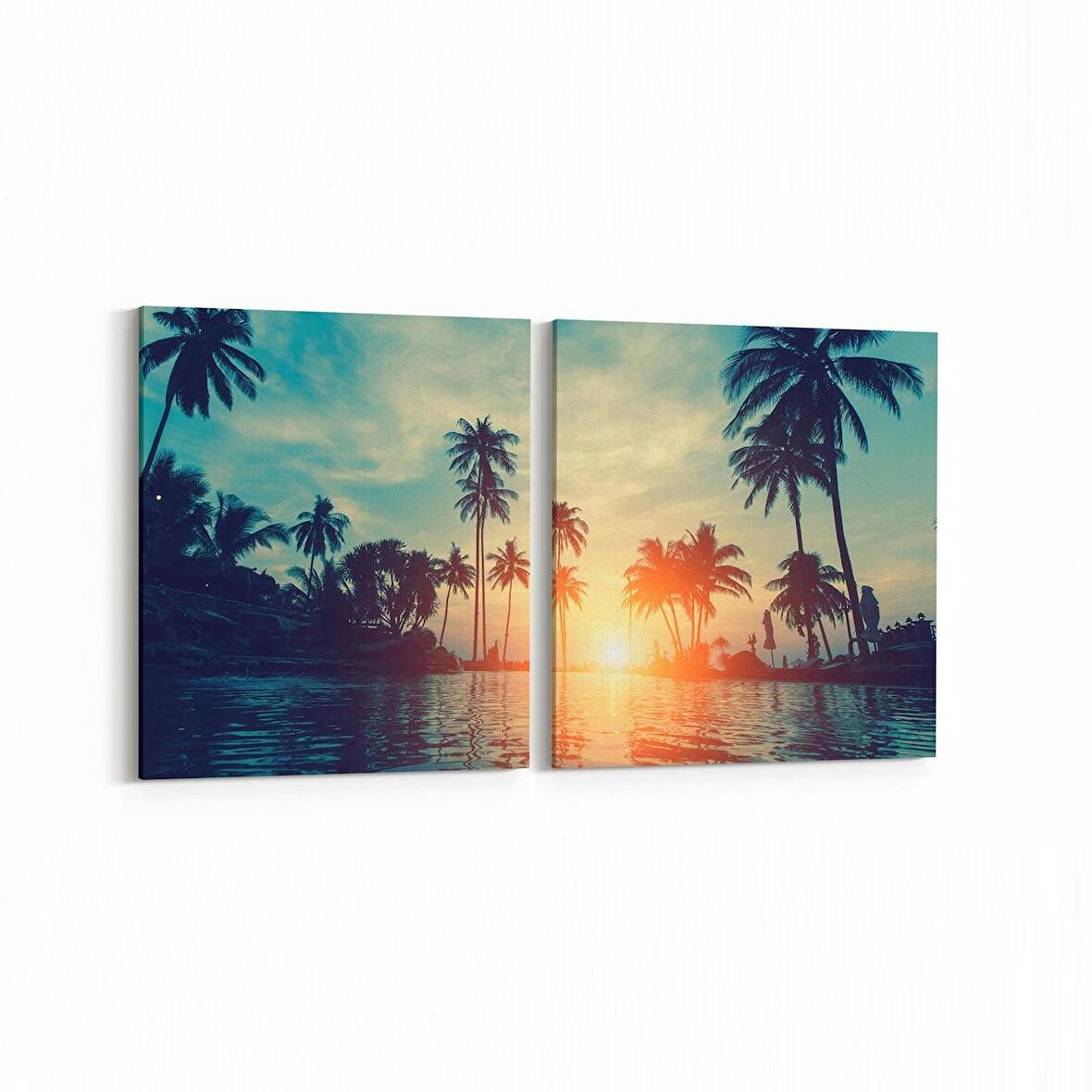Olla 16056K2Y Günbatımı Görseli Kare 2'li Yatay Kanvas Tablo (Ölçü: 125X60)