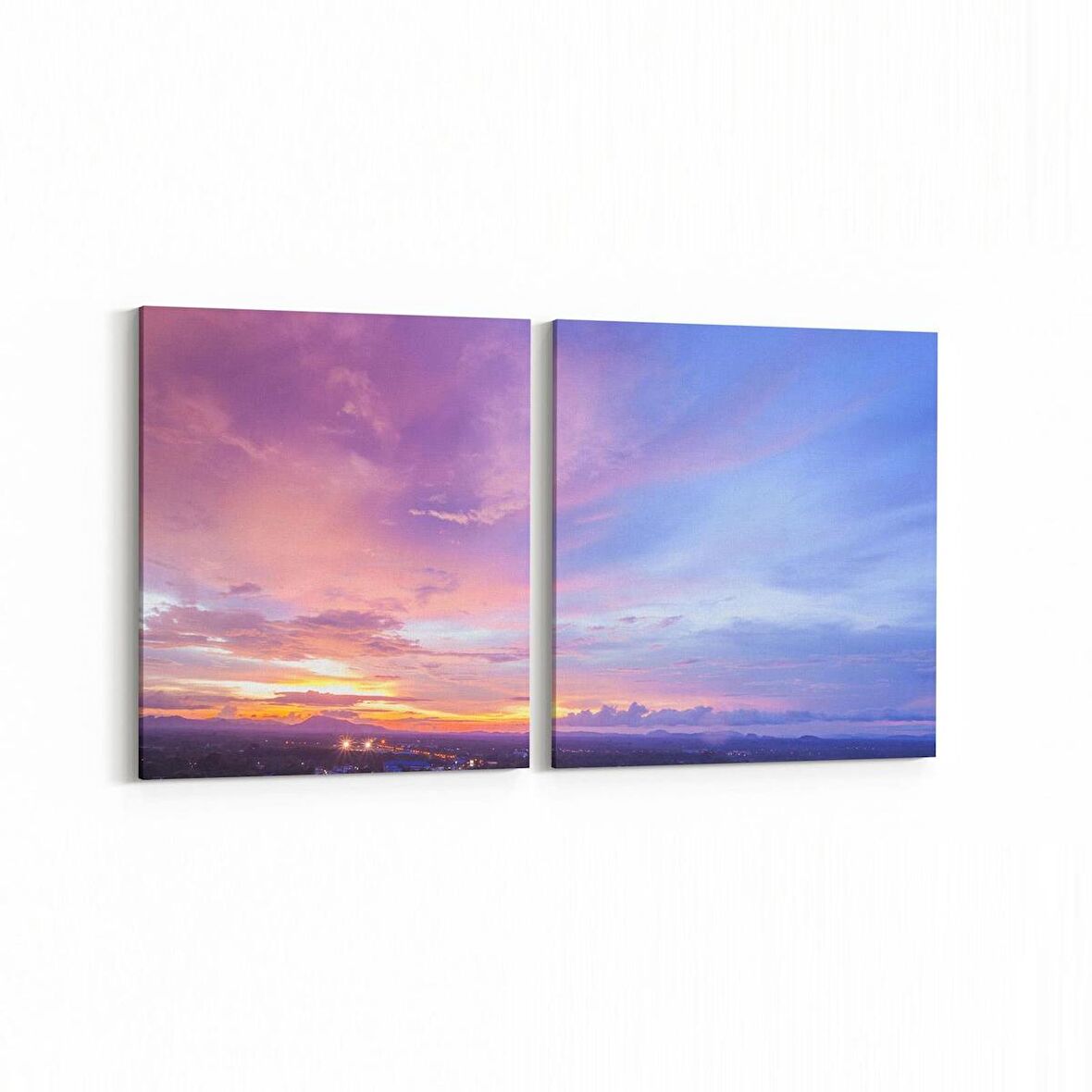 Olla 15927K2Y Günbatımı Görseli Kare 2'li Yatay Kanvas Tablo (Ölçü: 145X70)