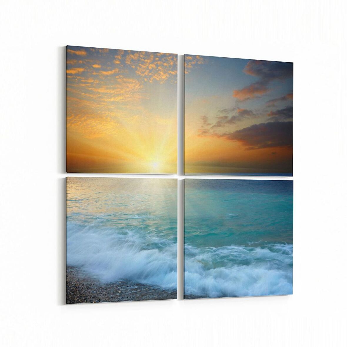 Olla 16130K4 Günbatımı Görseli Kare 4'lü Kanvas Tablo (Ölçü: 145X145)