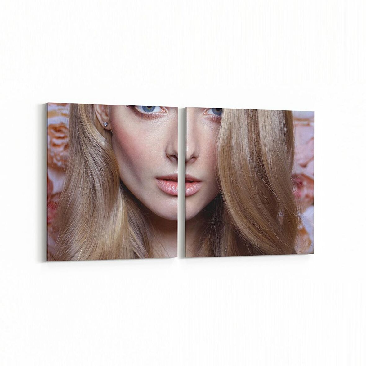 Olla 16909K2Y Model / Manken Görseli 2'li Yatay Kanvas Tablo (Ölçü: 65X30)
