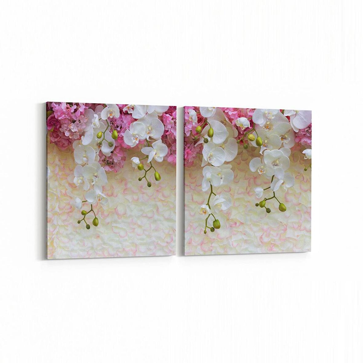 Olla 11599K2Y Çiçek Görseli Kare 2'li Yatay Kanvas Tablo (Ölçü: 145X70)