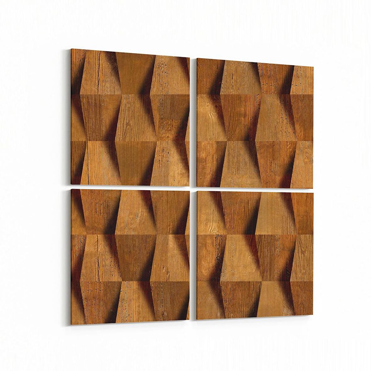 Olla 12001K4 Ahşap Desen Görseli Kare 4'lü Kanvas Tablo (Ölçü: 145X145)