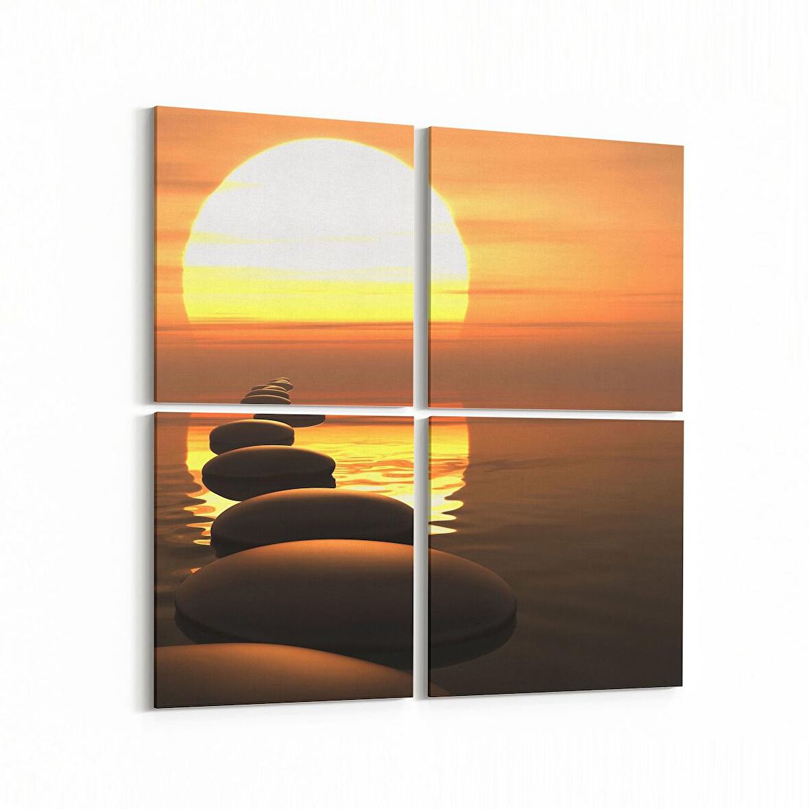 Olla 15907K4 Günbatımı Görseli Kare 4'lü Kanvas Tablo (Ölçü: 65X65)