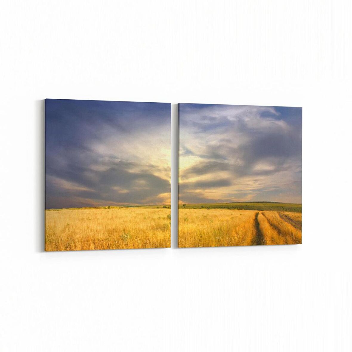 Olla 16035K2Y Günbatımı Görseli Kare 2'li Yatay Kanvas Tablo (Ölçü: 85X40)