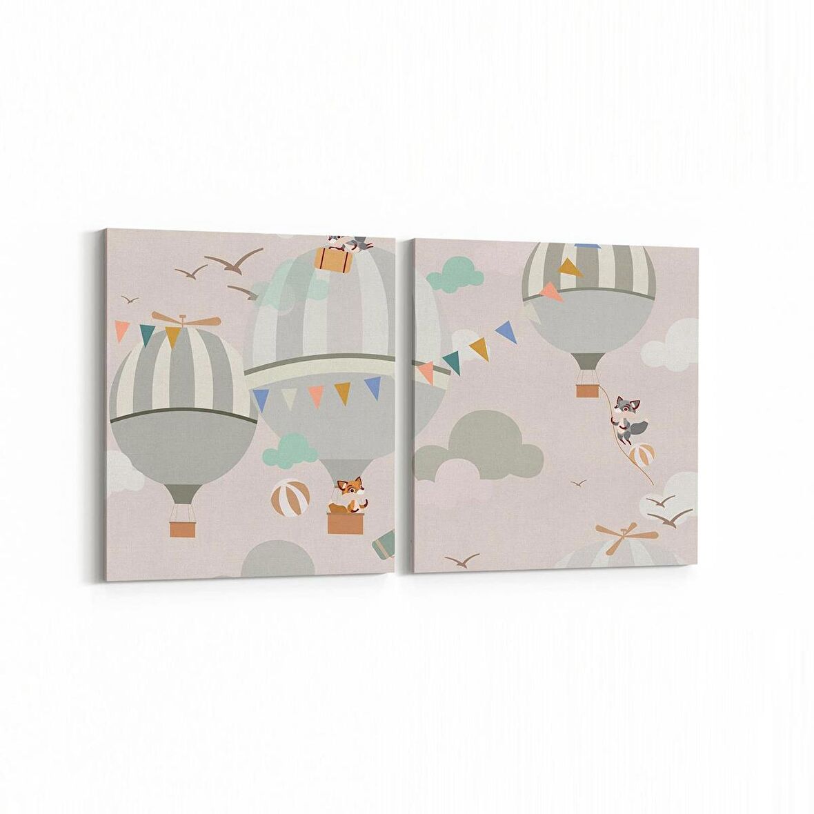 Olla 12705K2Y Çocuk Odası Görseli 2'li Yatay Kanvas Tablo (Ölçü: 65X30)