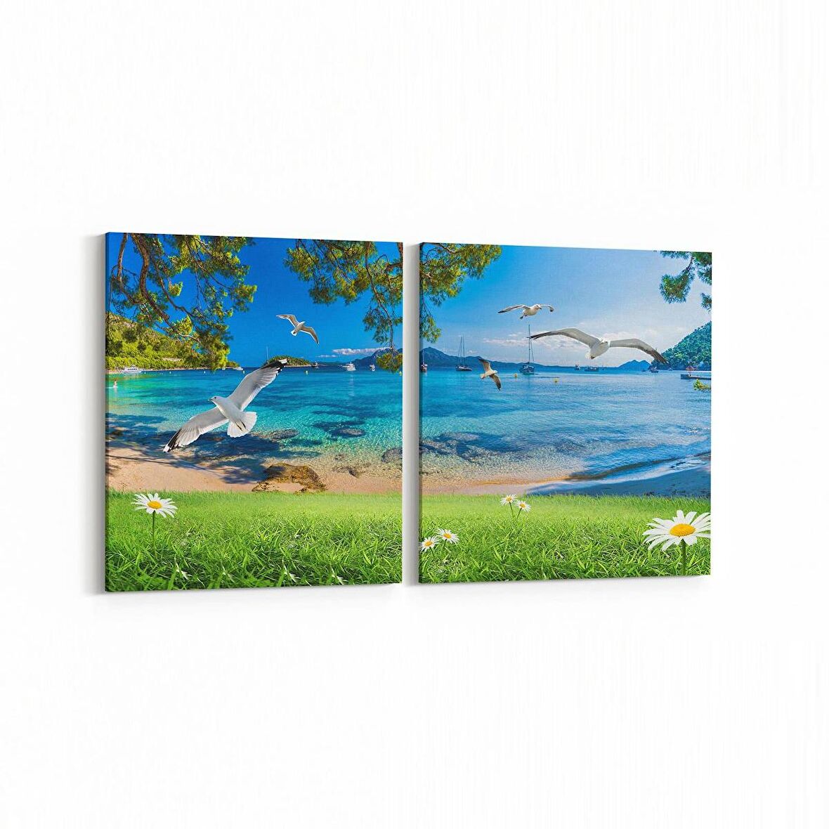 Olla 13383K2Y Doğa / Manzara Görseli Kare 2'li Yatay Kanvas Tablo (Ölçü: 125X60)