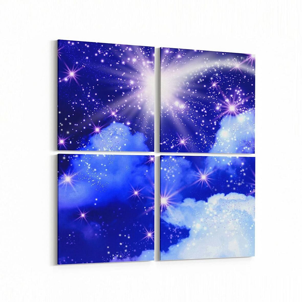 Olla 14676K4 Gece Gökyüzü Görseli Kare 4'lü Kanvas Tablo (Ölçü: 145X145)