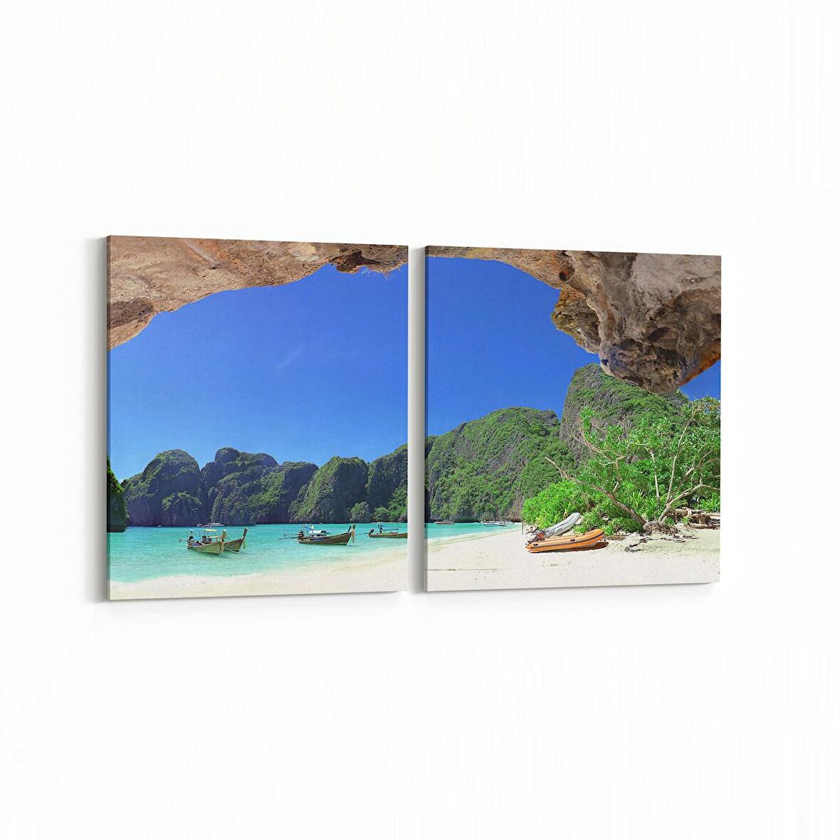 Olla 16553K2Y Kumsal / Sahil Görseli Kare 2'li Yatay Kanvas Tablo (Ölçü: 125X60)