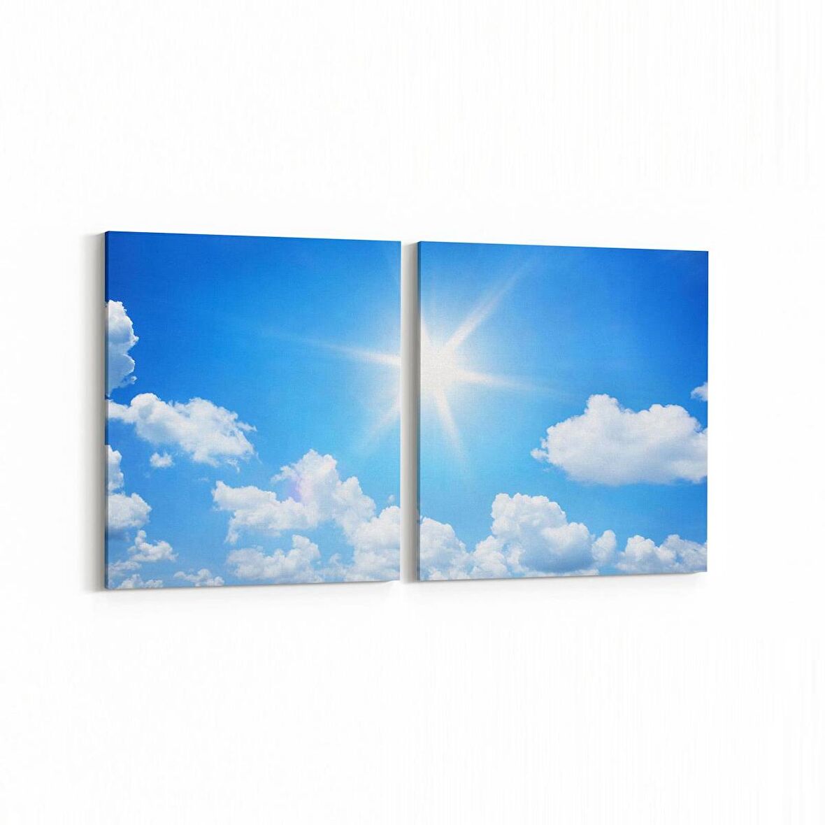 Olla 15576K2Y Gökyüzü Bulut Görseli Kare 2'li Yatay Kanvas Tablo (Ölçü: 125X60)
