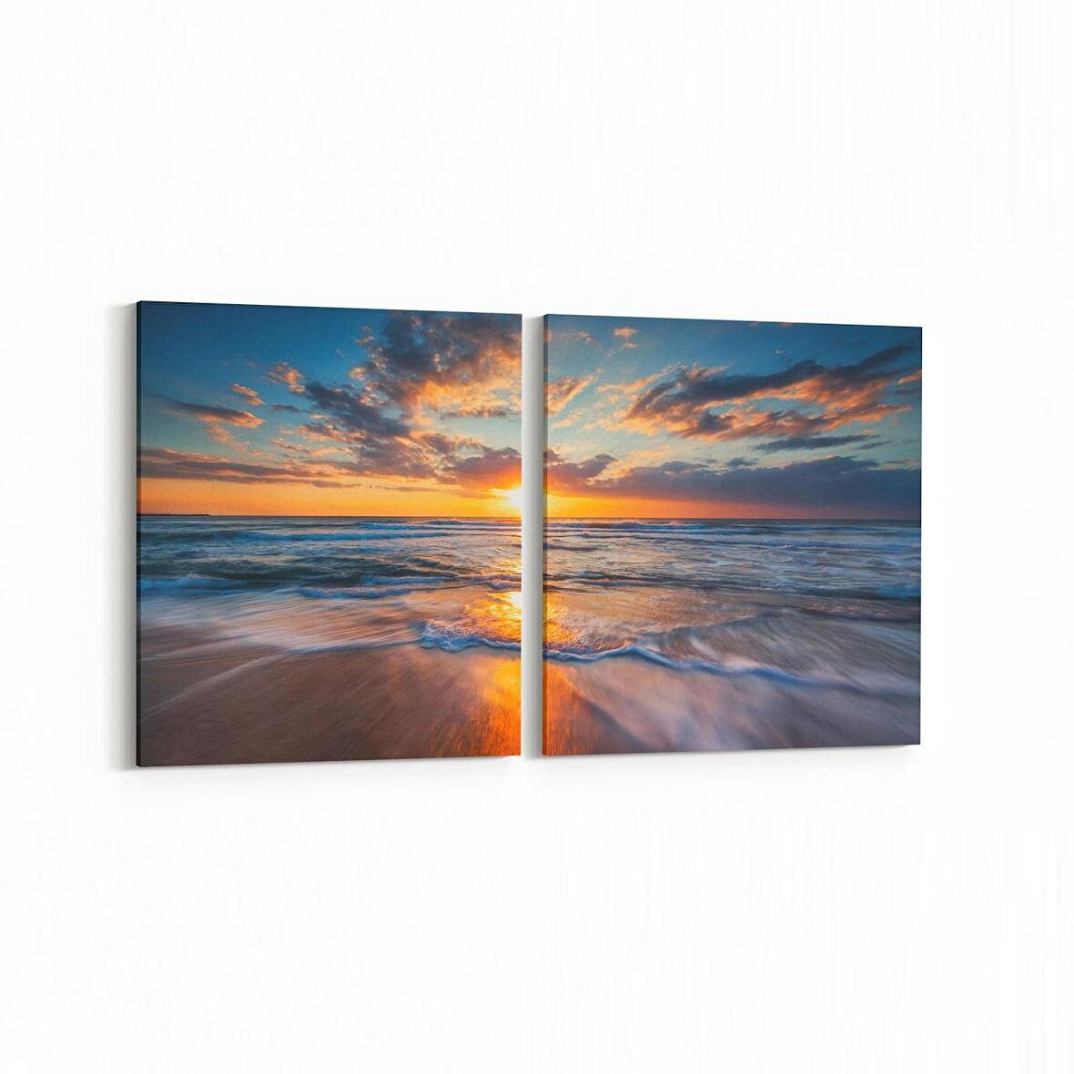Olla 15901K2Y Günbatımı Görseli Kare 2'li Yatay Kanvas Tablo (Ölçü: 85X40)